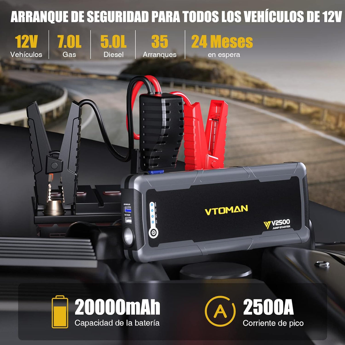 VTOMAN Arrancador de Baterias para autos de 7.0L Gas y 5.0L Diesel